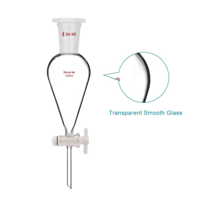 StonyLab 125 ml Trichter aus Borosilikatglas, Separatory Funnel, Schwerwandig Konisch mit 24/40 Gele