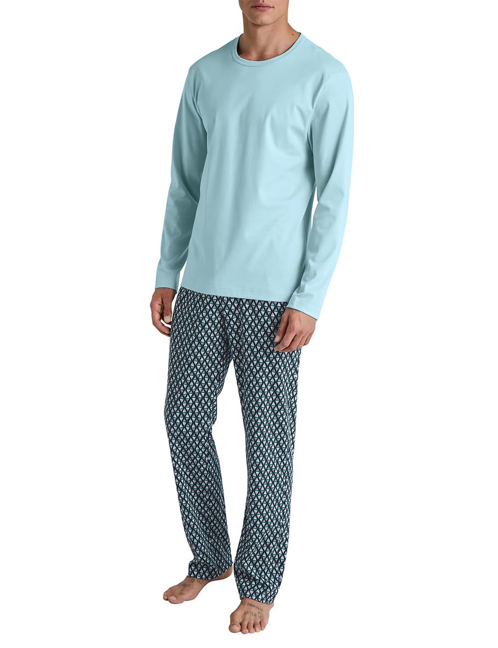 CALIDA Relax Streamline Pyjama, lang Herren, aus 100% Baumwolle 46-48 Aquamarine, 46-48 Aquamarine