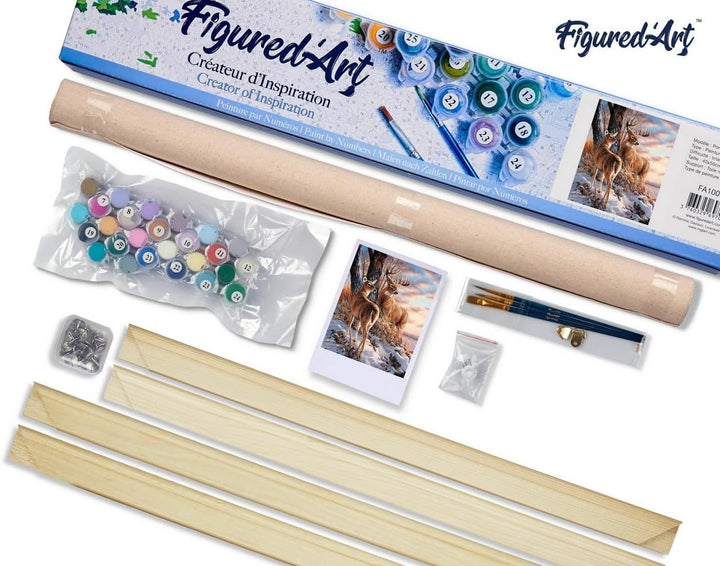 Figured'Art Malen Nach Zahlen Erwachsene Mit Rahmen Hirsch im Winter - Paint by Numbers Basteln DIY
