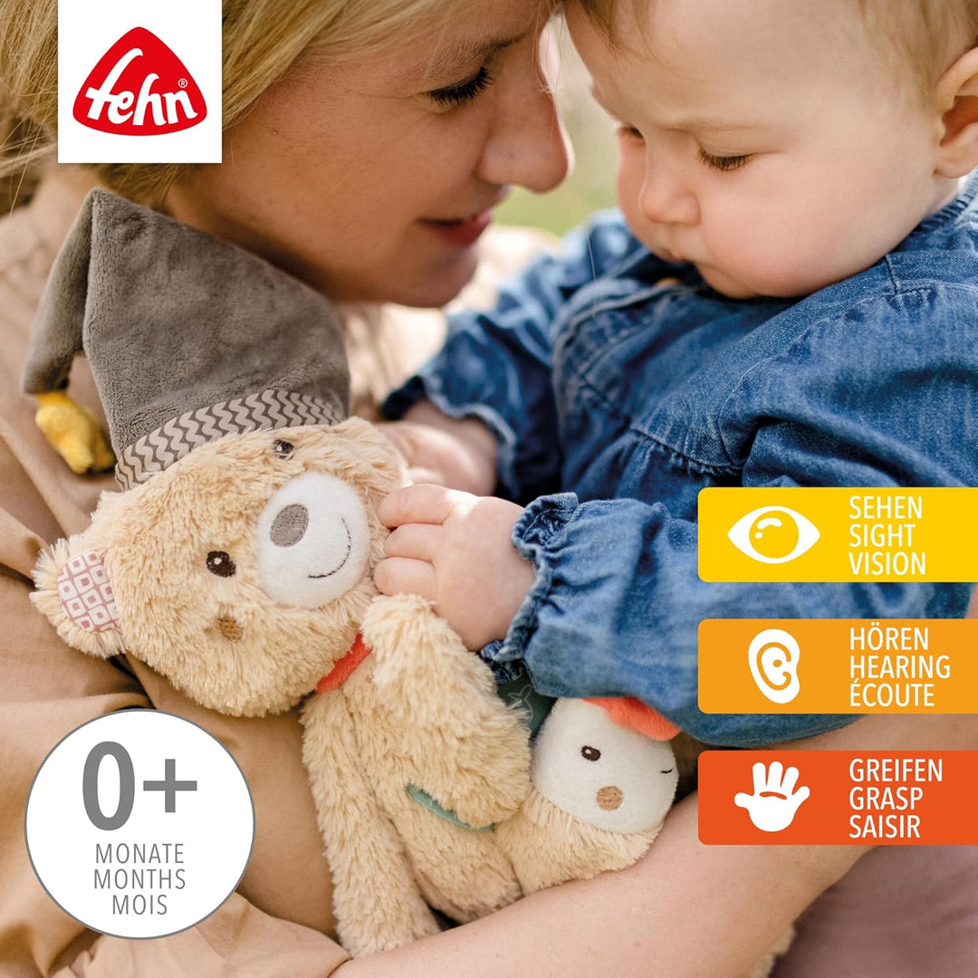 Fehn Activity Spielzeug Bär - Motorikspielzeug mit Klettverschluss - Baby Spieltier mit Greif Elemen