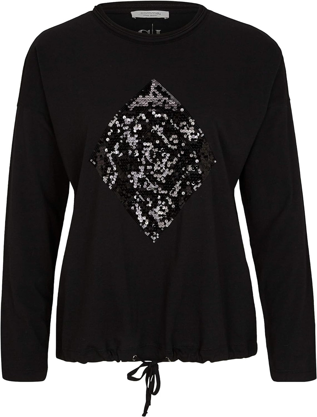 comma Casual Identity Damen Langarmshirt mit Pailletten Black Sequins 44
