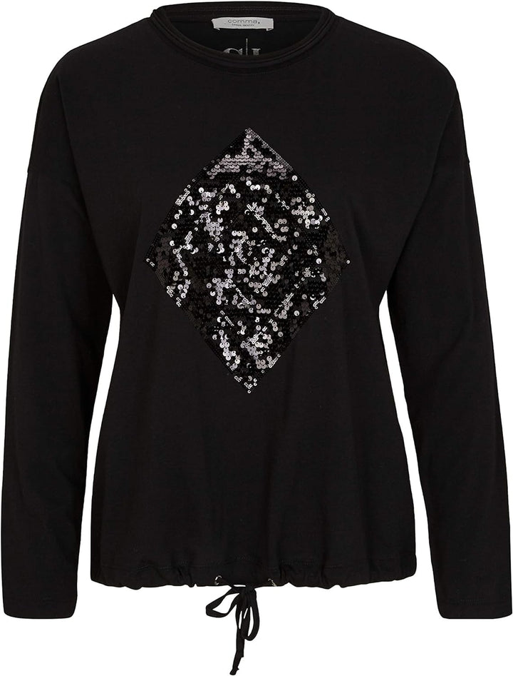 comma Casual Identity Damen Langarmshirt mit Pailletten Black Sequins 44