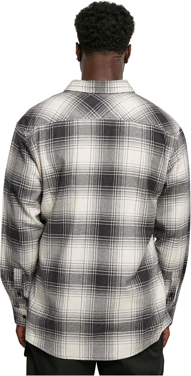 Urban Classics Herren Mock Check Shirt, legeres Hemd für Männer mit Brusttasche und überschnitten Sc