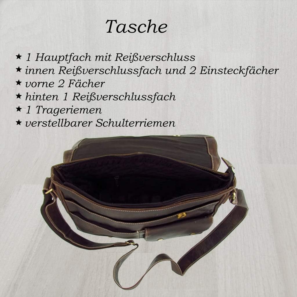 Grosse Wasserbüffel Leder Aktentasche Lehrertasche Vintage Look in 3 Grössen zur Wahl (35,0 x 25,0 x