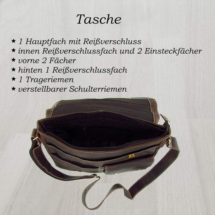 Grosse Wasserbüffel Leder Aktentasche Lehrertasche Vintage Look in 3 Grössen zur Wahl (35,0 x 25,0 x