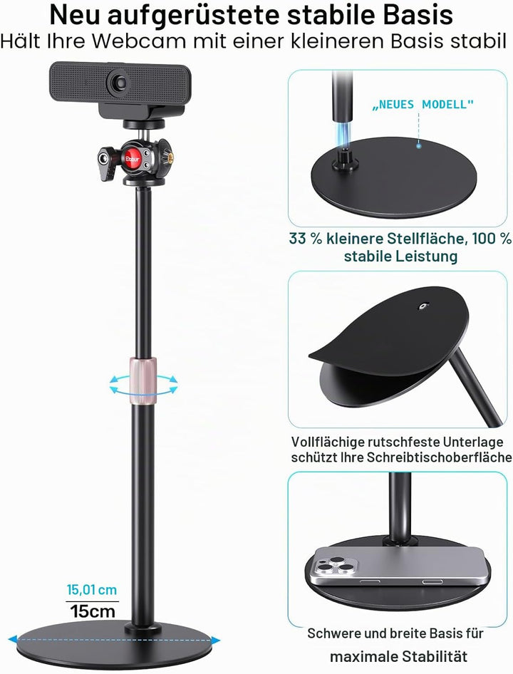 Etour [All Metal] Webcam-Stativ für Schreibtisch [Verdicktes Schaumstoff-Pad/geschützter Desktop] Ko