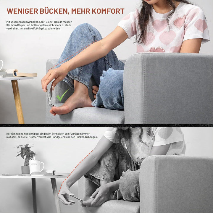 BEZOX Präzisions Nagelknipser mit abgewinkeltem Kopf für dicke Seniorennägel - Grosser Fingernagelkn