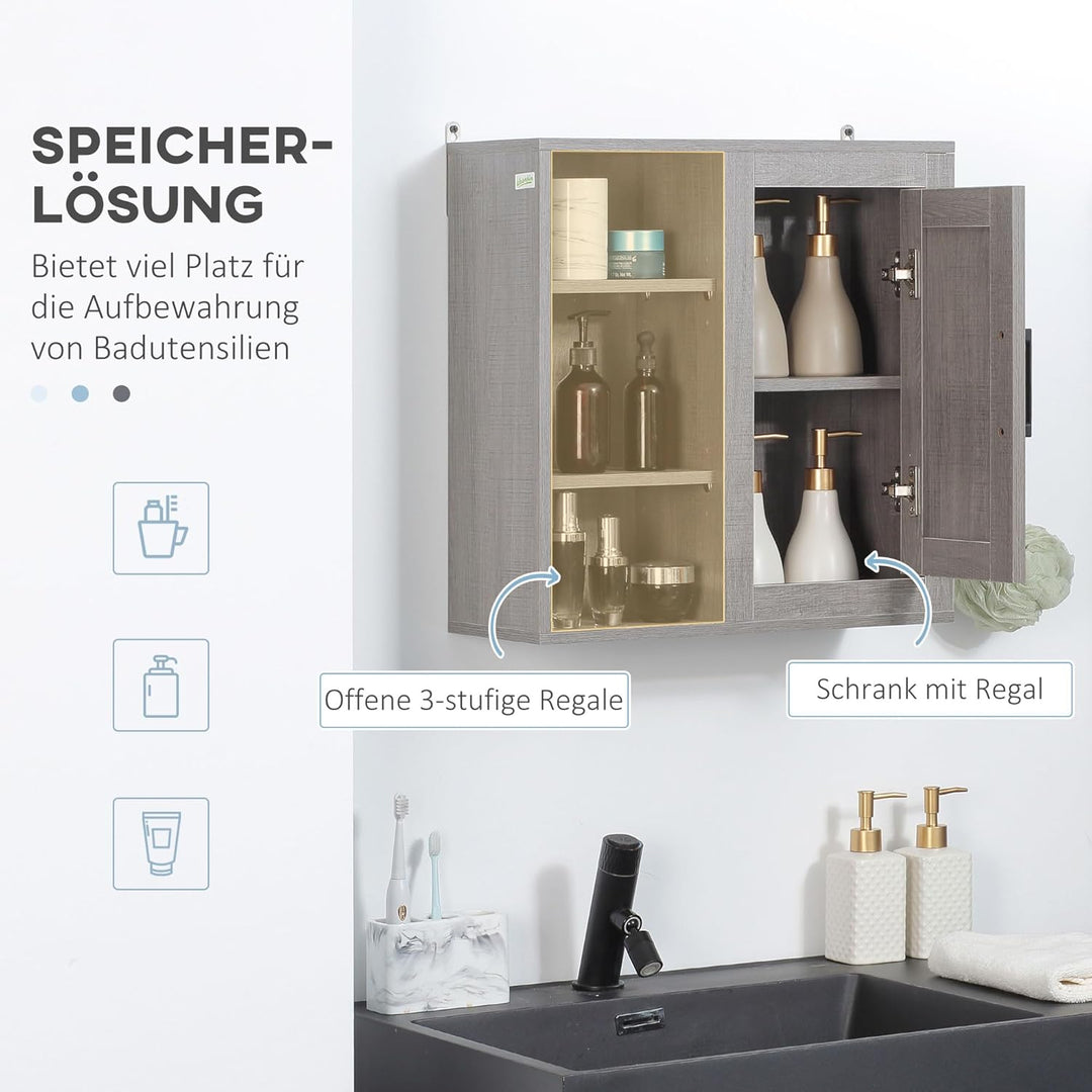 kleankin Badezimmerschrank Wandschrank mit 1 Schrank und 3 Regalen Mehrzweckschrank mit verstellbare