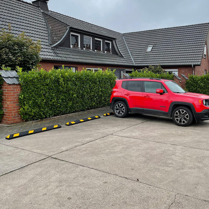 UvV HPK20 Parkstopper, Radstopp schwarz, gelbe Reflektoren -180 cm Lange Gummi Parkplatzbegrenzer in