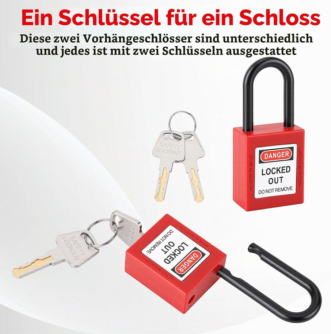 Lockout Vorhängeschloss, 5 Stück Nylon Staubdicht Sicherheits Vorhängeschloss mit 10 Schlüssel, 38mm