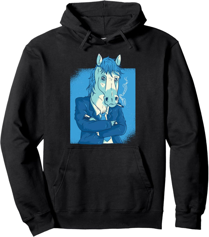 Pferd im Business Anzug Design in blau für Damen und Herren Pullover Hoodie