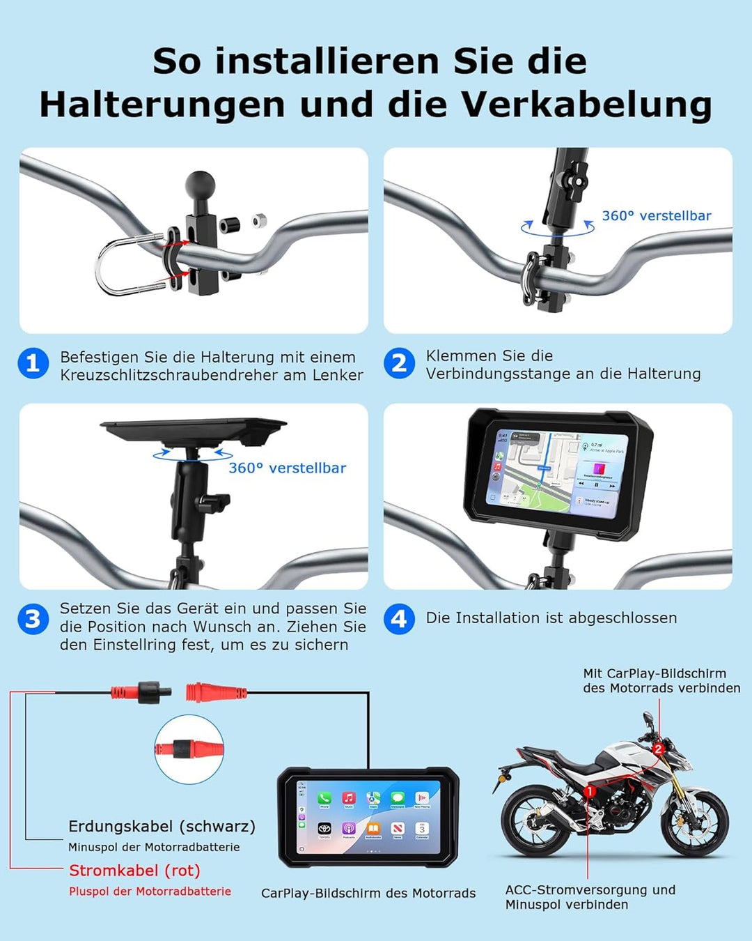 6,3" Motorrad CarPlay & Android Auto Bildschirm, IP67 Ganzkörper Wasserdichter Motorräder Display GP