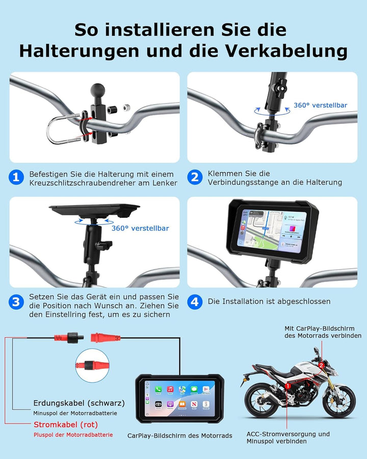 6,3" Motorrad CarPlay & Android Auto Bildschirm, IP67 Ganzkörper Wasserdichter Motorräder Display GP