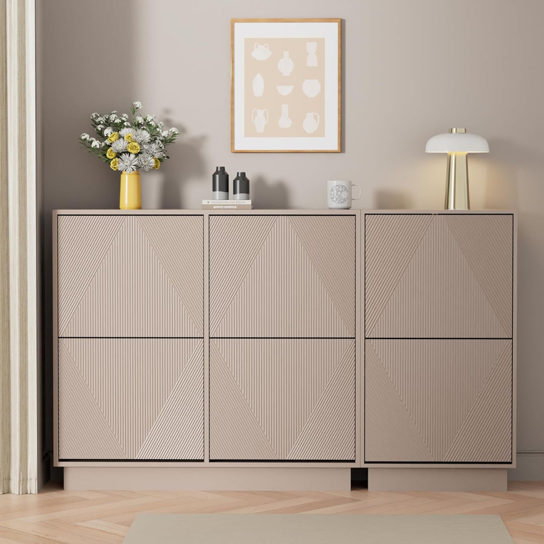 UEV Schuhschrank mit 4 Klappen, Schuhkommode schmal mit Kippschutz, Schuhkipper für Wohnzimmer Schla