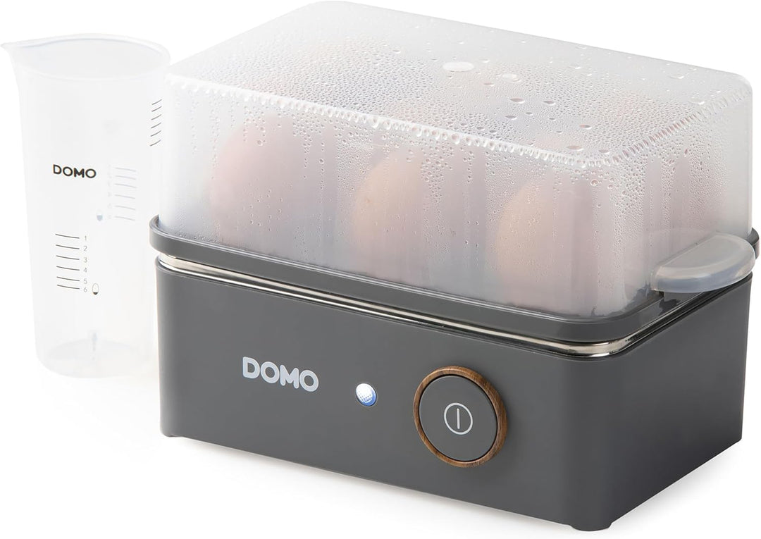 DOMO DO9283EK Eierkocher für zu 6 Eier - 'Wood You' Serie - 400W - Mattgrau Grey, Grey