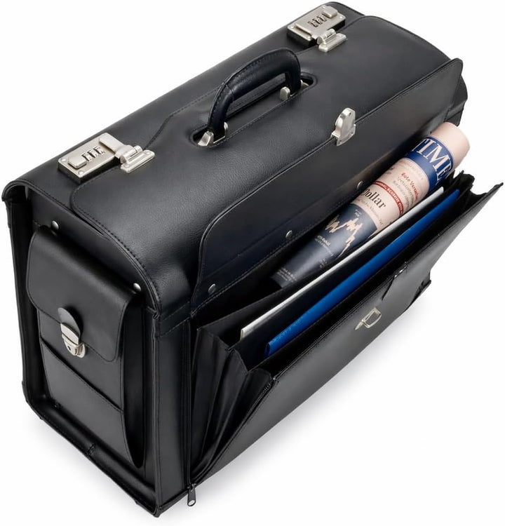 Alassio 45057 - Pilotenkoffer VERONA, aus hochwertigem Leder, ca. 49 x 35 x 24 cm, schwarz