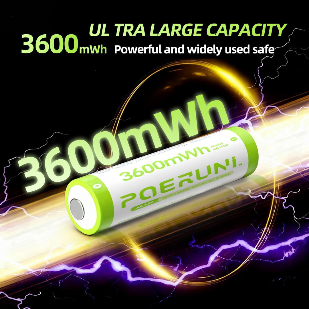 POERUNI.1.5V AA Akkus Wiederaufladbar mit Ladegerät Wiederaufladbare AAA und Lithium Batterie AA Akk