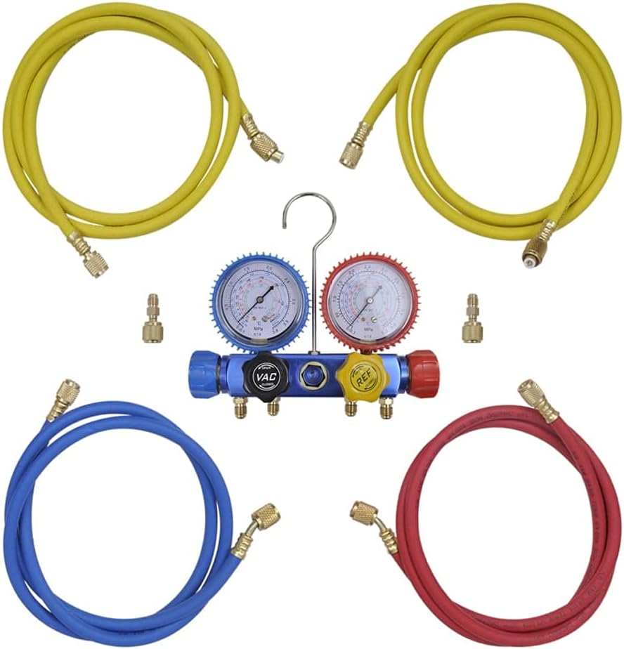 vidaXL Vakuumpumpe Einstufig mit 4-Wege-Verteiler-Manometer Set Vacuumpumpe Unterdruckpumpe Vacuum K