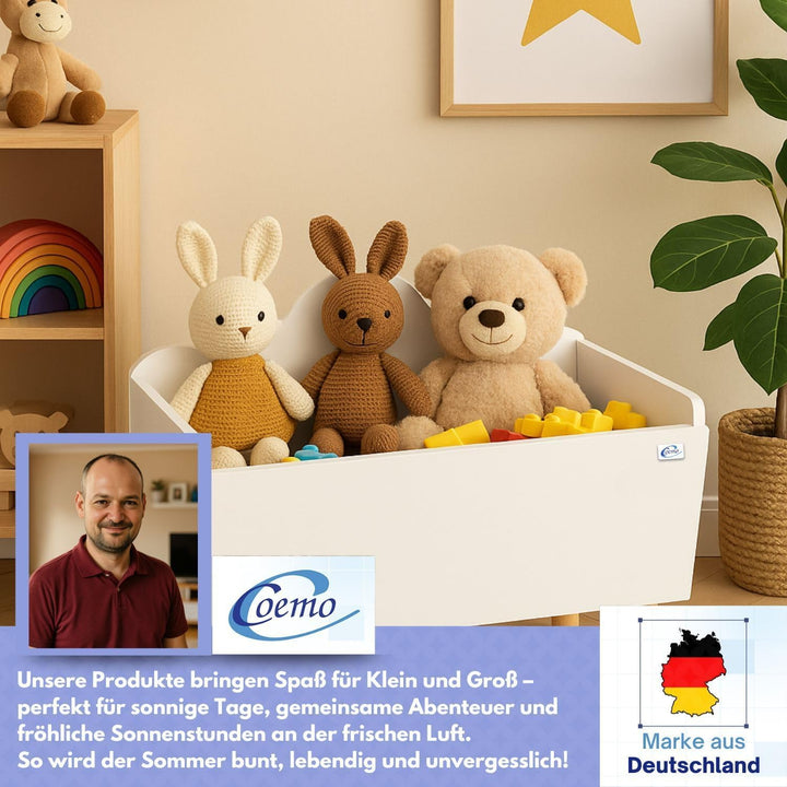 Spielzeugkiste Weiss Kinderzimmer LILO 28x58x44 cm – Aufbewahrungskiste mit Wolkenoptik, robuste MDF