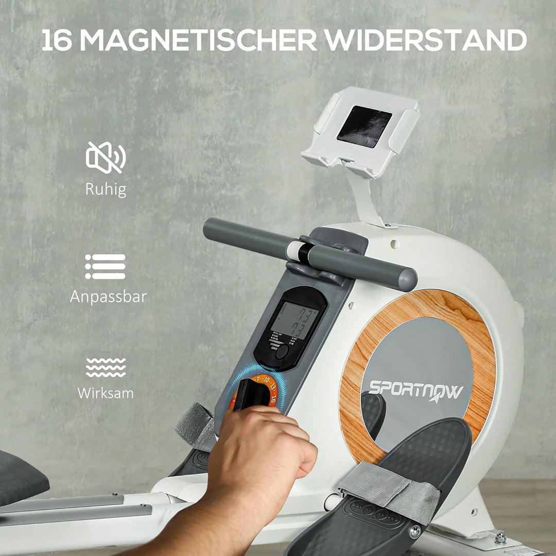 SPORTNOW Rudergerät für Zuhause, Leises Magnetisches Rudergerät mit 16 Widerstandsstufen, LCD-Monito