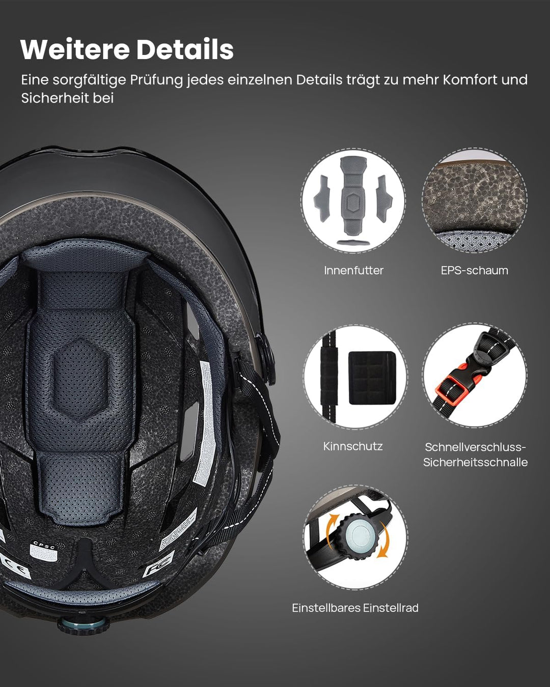 ILM Fahrradhelm für Erwachsene mit USB-wiederaufladbarer LED-Vorder- und Rücklicht, Mountain- und St
