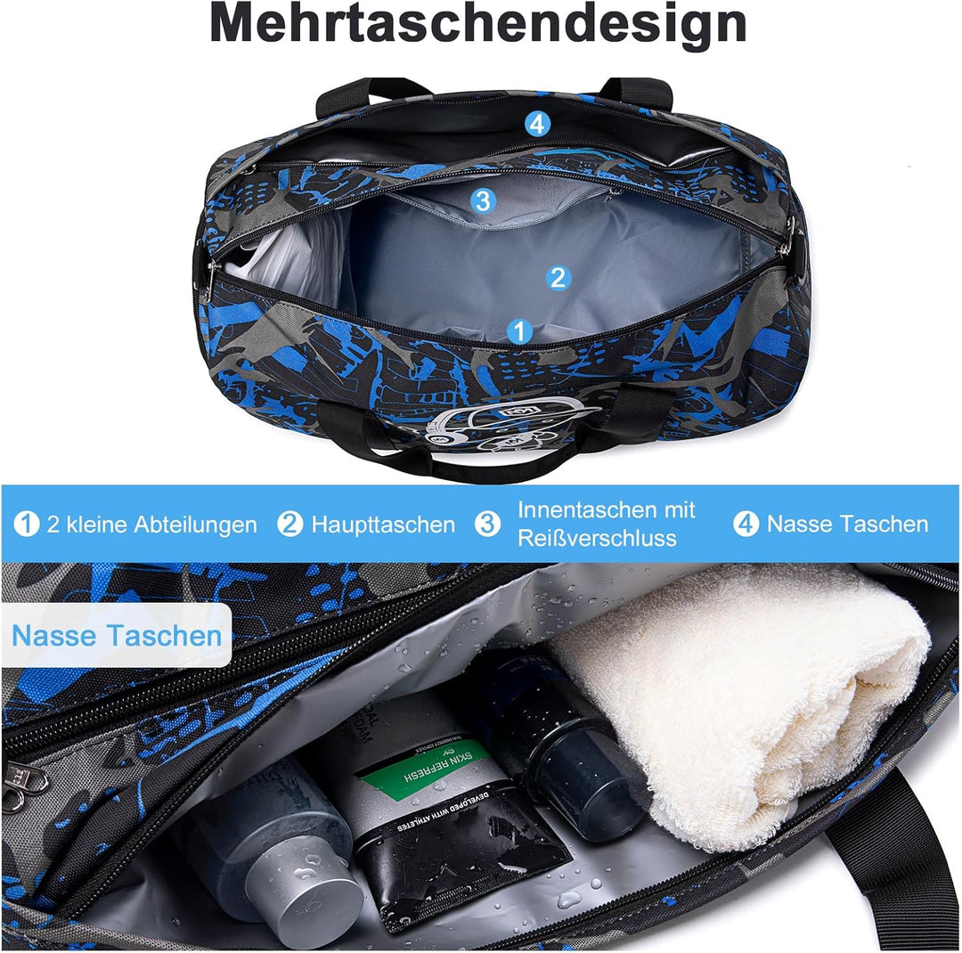 Sporttasche Kinder Schwimmtasche Jungen Damen mit Schuhfach und Nassfach Badetasche Teenager Kleine
