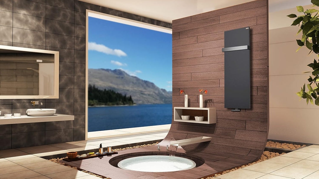 BADHEIZKÖRPER Design Mirror Steel 2 120x47cm 799 W anthrazit +1 Halter 50mm SZAGATO Handtuchwärmer H