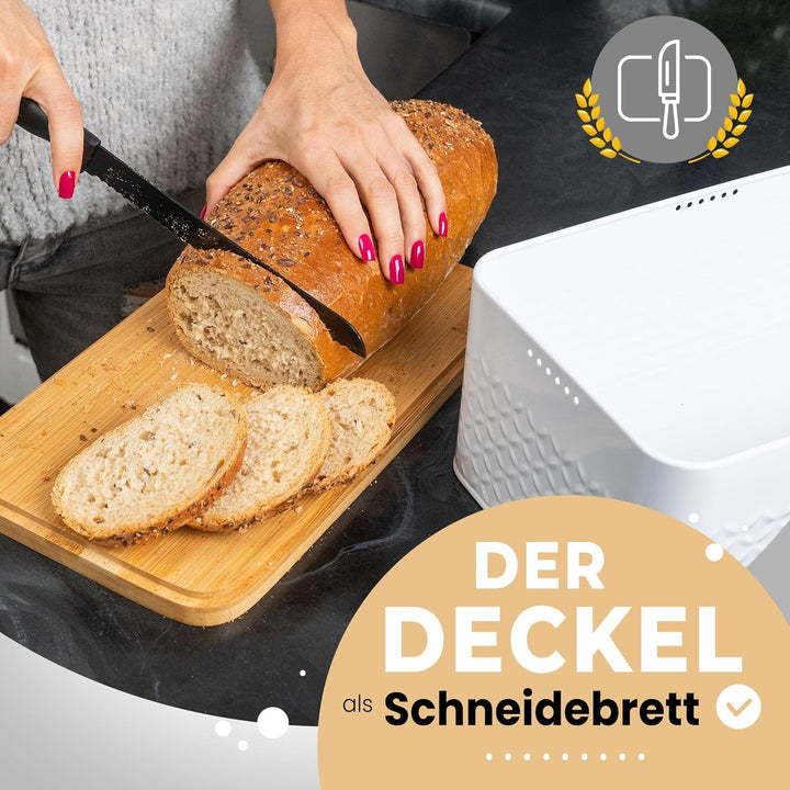 Generisch WOLLIS ORDNUNG Brotkasten I Brotbox aus Metall mit Leinenbeutel I hochwertiger stabiler Ba