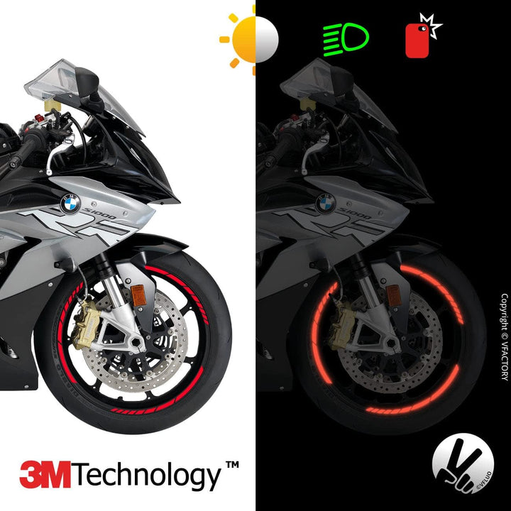 VFLUO - 2 x Kit Reflektierende Felgenrandaufkleber GP Motorrad, Aufkleber für 2 Räder 3M™-Technologi