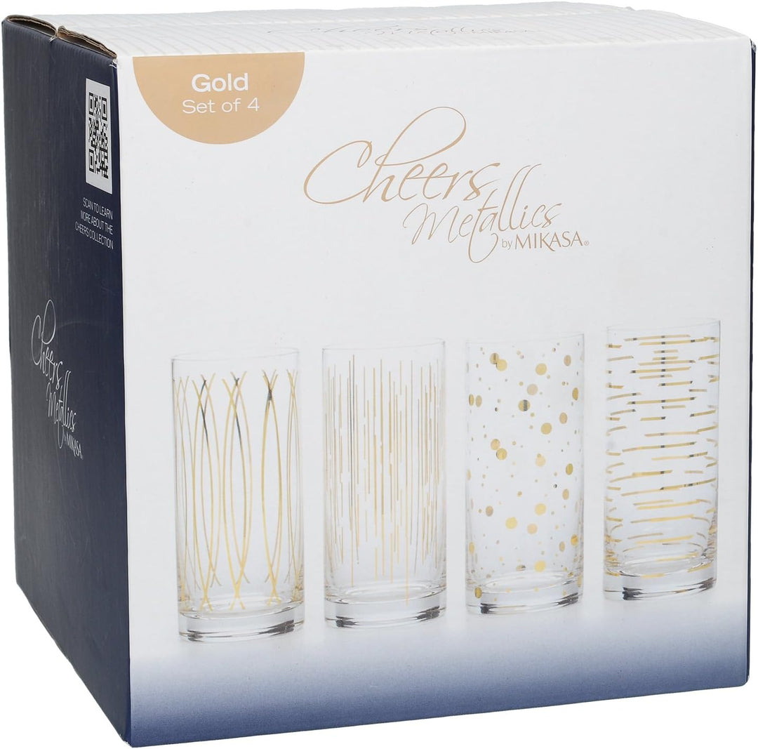 MIKASA Cheers Martinigläser, 290 ml, 4 Stück Highball, Cocktail-Gläser gold, Highball-Cocktailgl