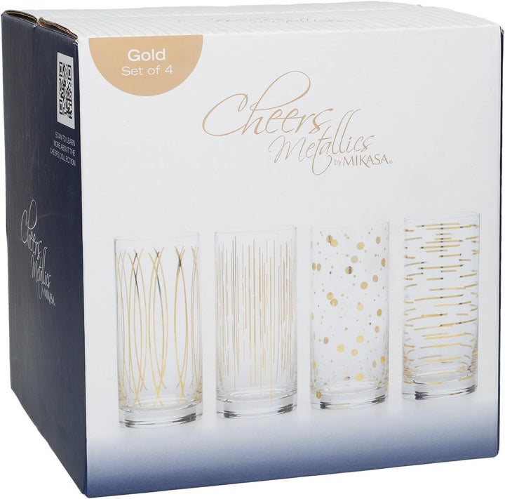 MIKASA Cheers Martinigläser, 290 ml, 4 Stück Highball, Cocktail-Gläser gold, Highball-Cocktailgl