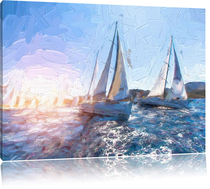 Pixxprint Luxusyachten bei Segelregatta als Leinwandbild/Grösse: 100x70 cm/Wandbild/Kunstdruck/ferti