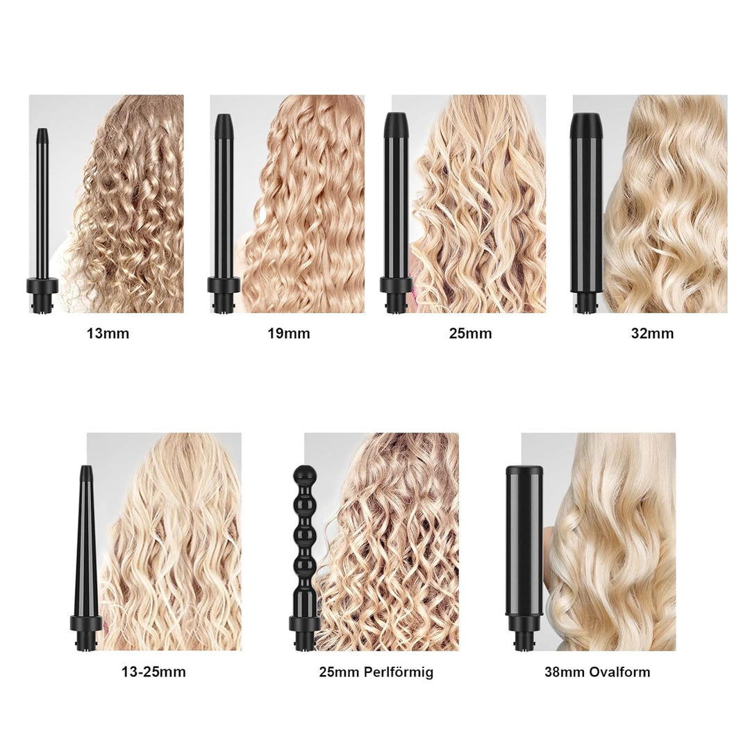 7 in 1 Lockenstab mit Verschiedenen Aufsätzen Set, PARWIN PRO BEAUTY für Grosse und Kleine Locken, C
