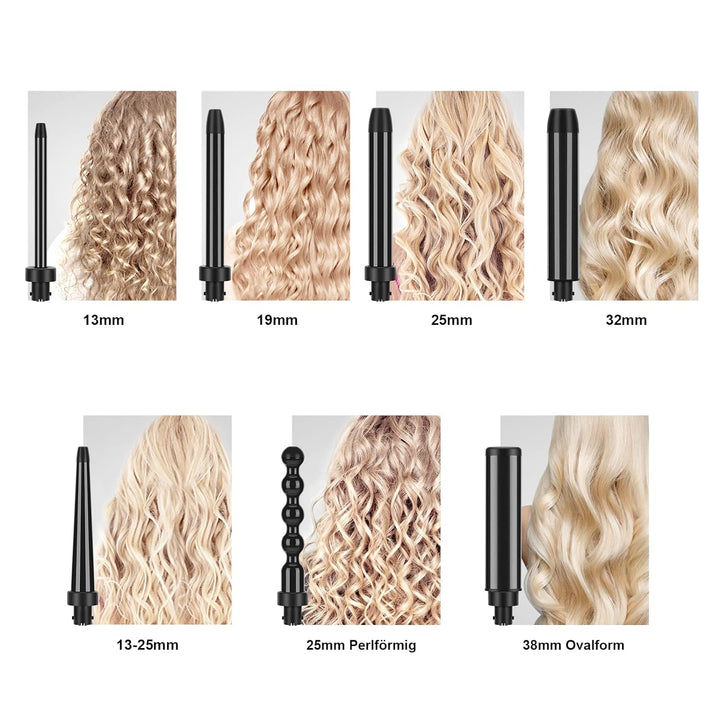 7 in 1 Lockenstab mit Verschiedenen Aufsätzen Set, PARWIN PRO BEAUTY für Grosse und Kleine Locken, C