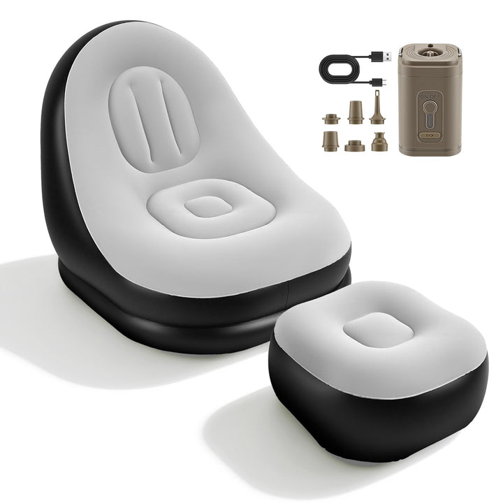 Aufblasbares Sofa mit Fusshocker Set – Luftsofa mit Beflockung für Camping, Garten &amp; Wohnzimmer, Was