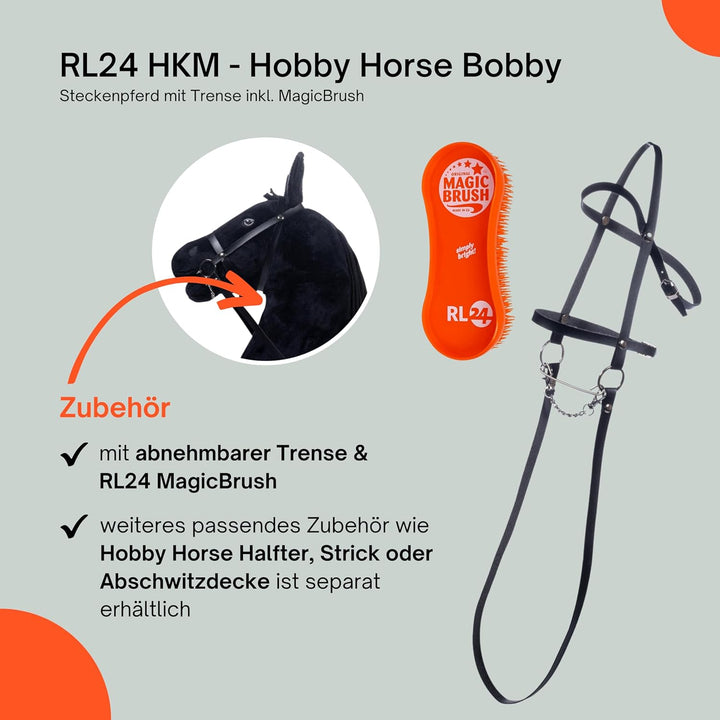 RL24 HKM - Hobby Horse Bobby inkl MagicBrush | Steckenpferd mit Trense | Spielpferd aus Plüsch mit H
