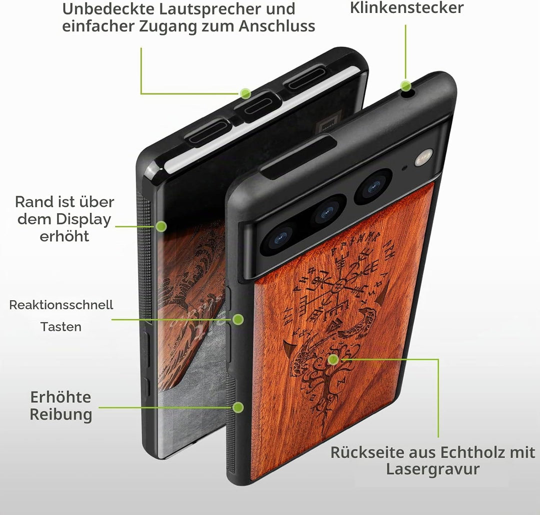 Carveit Holz Handyhülle für Google Pixel 7 Pro Cover [Einzigartiges Design Case] Stossstange hülle K