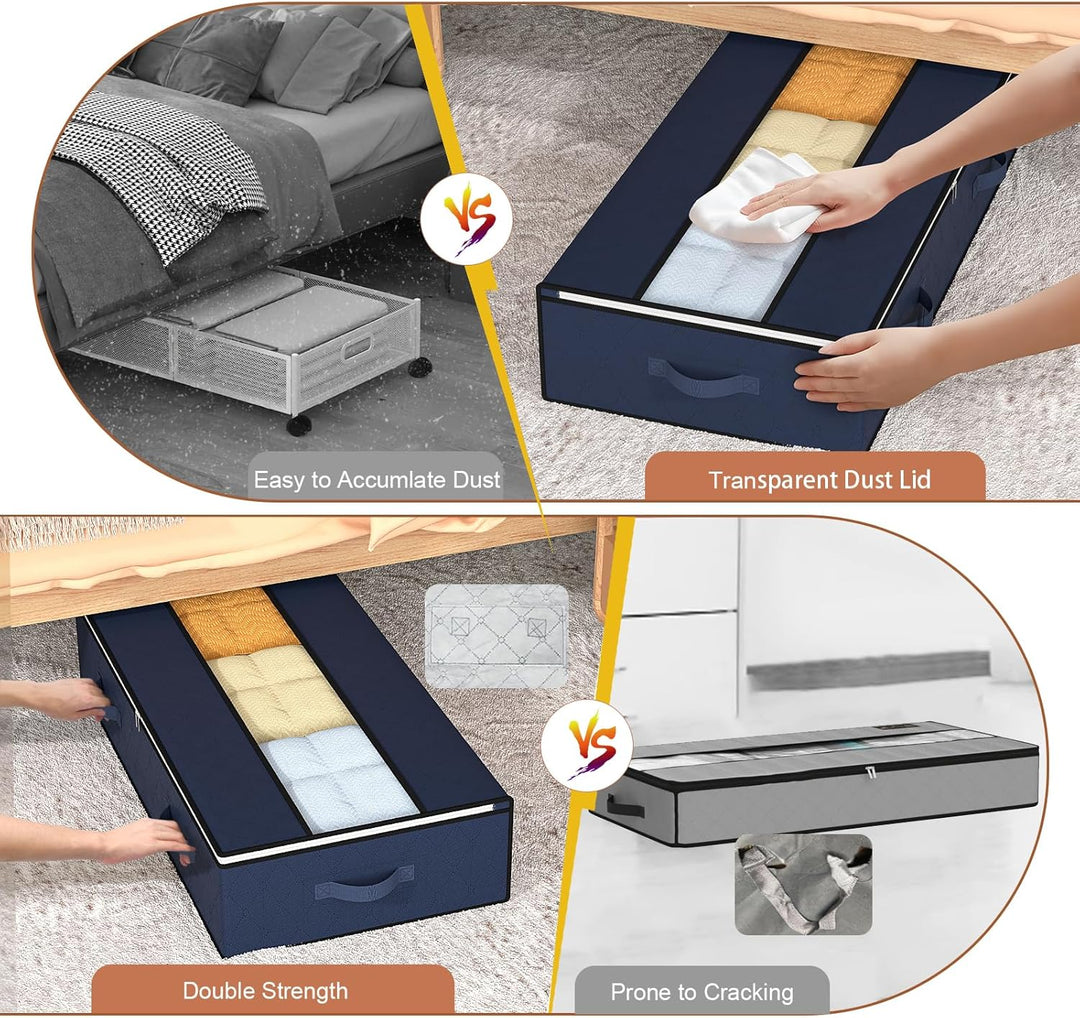 GoMaihe Unterbettkommode 90L Unterbett Aufbewahrungsbox mit Deckel - Faltbare Bettdecken Aufbewahrun
