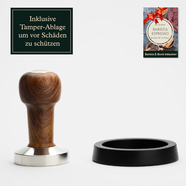 Tamper Set 51mm – hochwertiger Espresso Temper & stilvoller Holzgriff inkl. Schützender Tamping-Matt