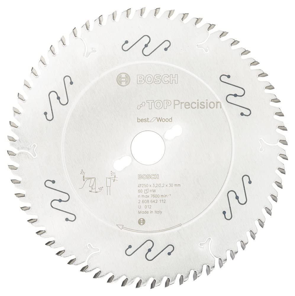 Bosch Professional Kreissägeblatt Top Precision Best für Wood, 250 x 30 x 3,2 mm, 60, 2608642112, 25