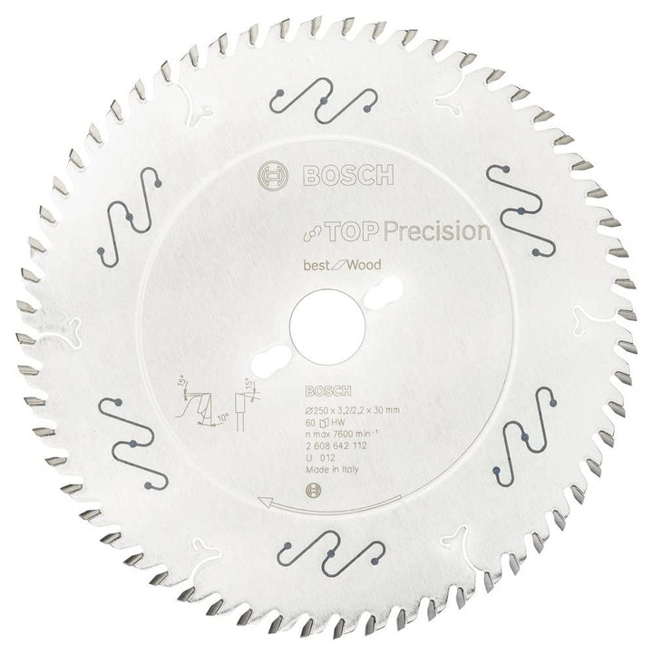 Bosch Professional Kreissägeblatt Top Precision Best für Wood, 250 x 30 x 3,2 mm, 60, 2608642112, 25