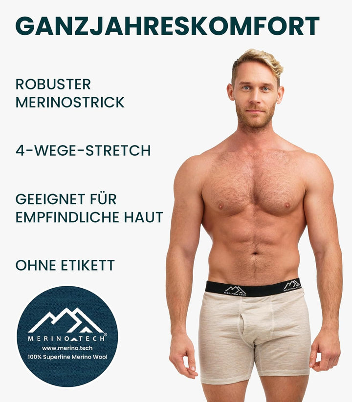 Merino.tech 100% Merino Unterwäsche Herren - Boxershorts Herren Merinowolle, Geruchsfrei Und Feuchti