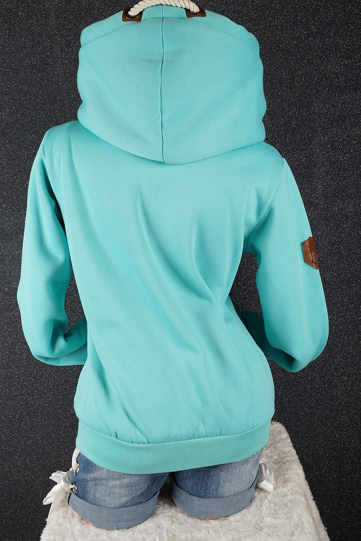 VIN TE Damen Sweat Jacke XXL Kapuze Hoodie Übergangsjacke Fleece gefüttert schräger Reissverschluss