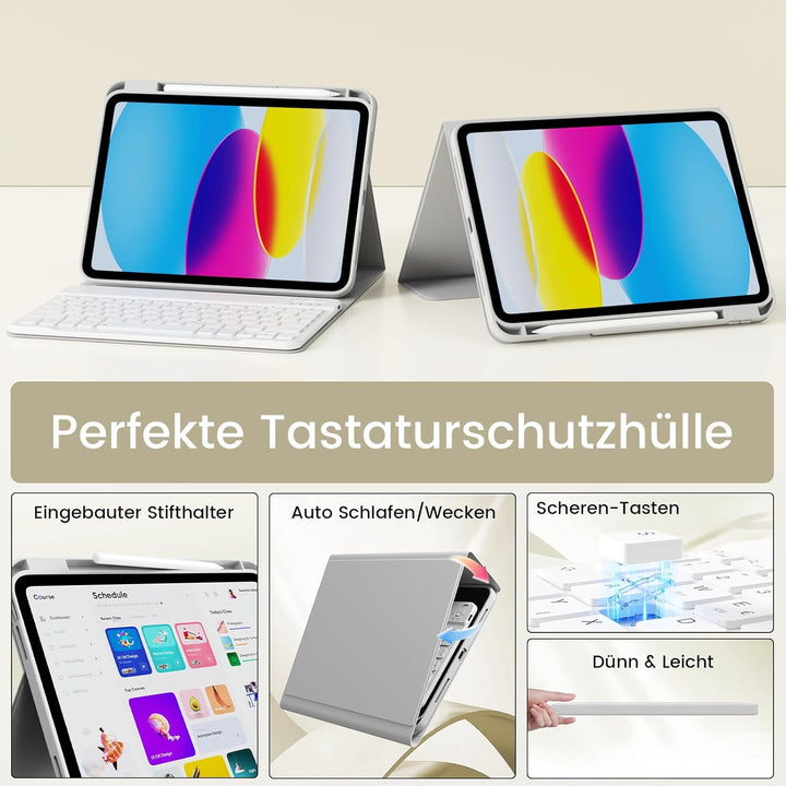 Hülle mit Tastatur für iPad 11/10 Generation mit Stifthalter, Magnetisch Abnehmbare Kabellose Blueto