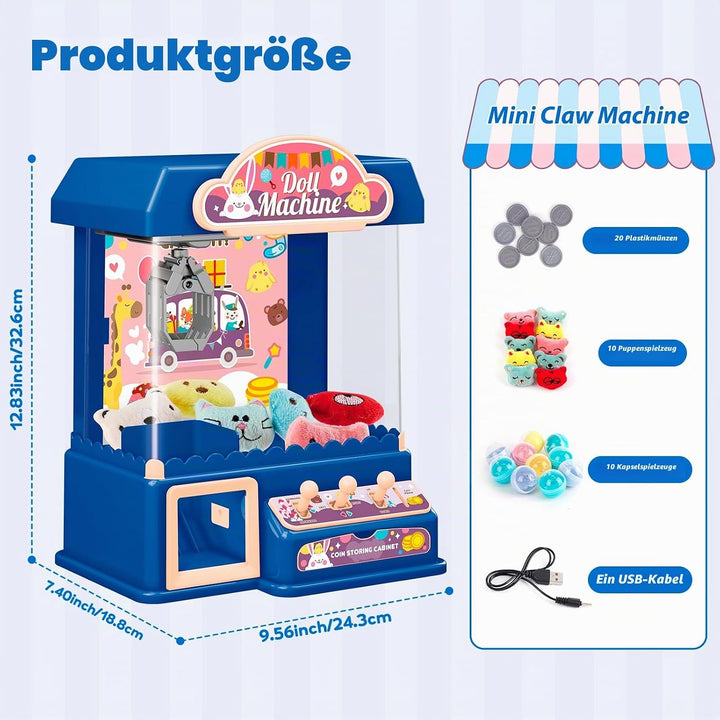 Mini Greifmaschine Candy Doll Gachapon Grabber Süssigkeiten Greifautomat mit Münzschiebe und Greifar