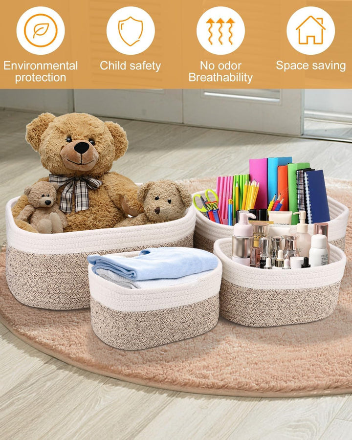 Aufbewahrungskorb Korb Baumwollseil Geflochten 4er-Set,Körbe Aufbewahrung Bad Wickeltisch Organizer