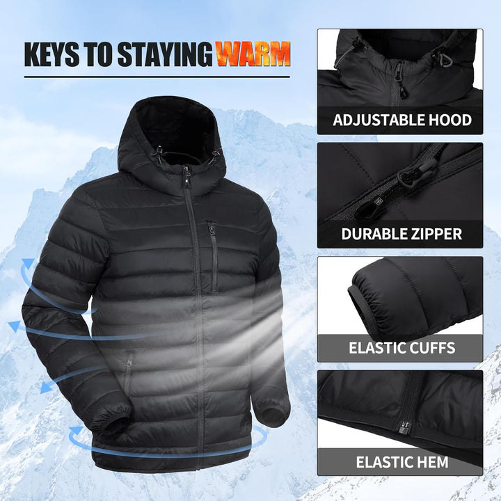 Herren Steppjacke Leichte Daunenjacken Winterjacke Übergangsjacke Outdoorjacke mit Kapuze und 6 Tasc