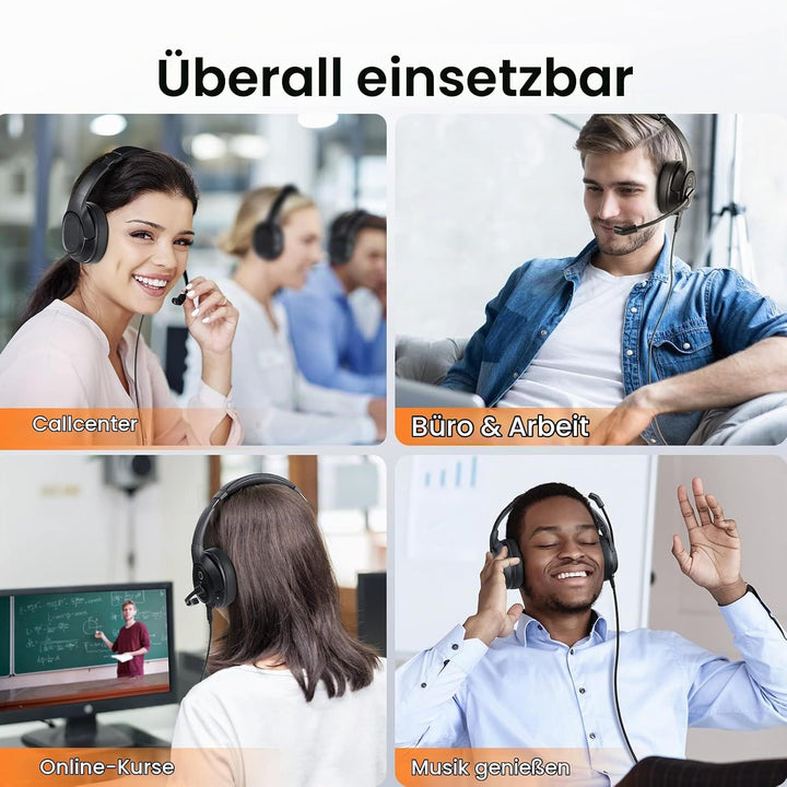 EKSA H2 USB Headset mit Mikrofon, Office PC Headset mit ENC Mic, Stummschalter &amp; Lautstärkeregler, O