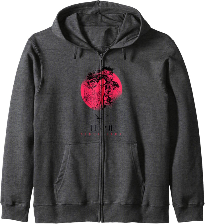 Geisha Girl Red Sun Japanisches Design Kapuzenjacke