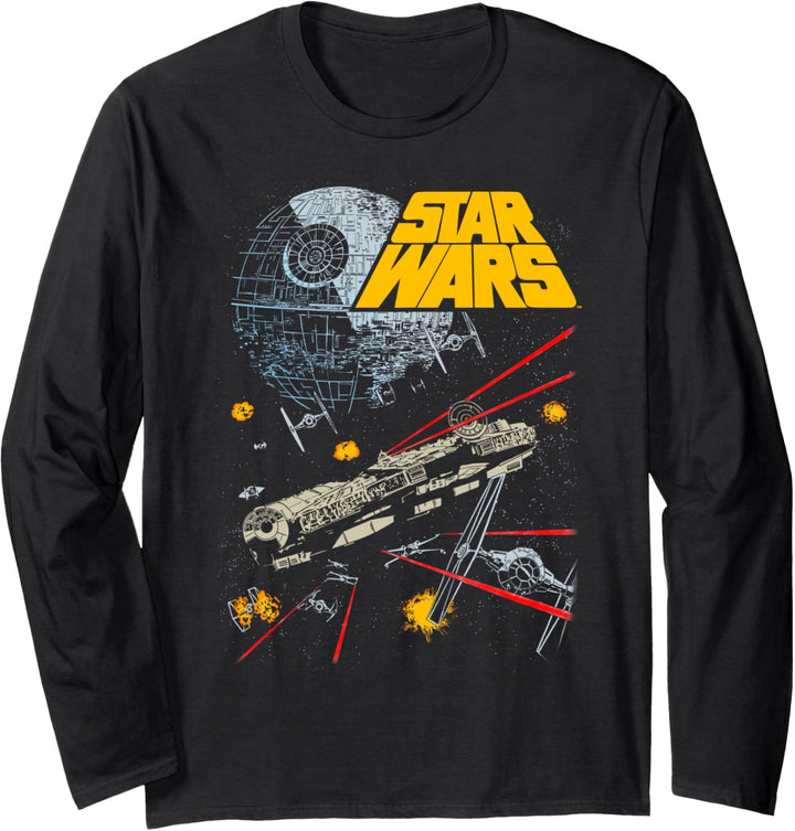 Star Wars Death Star And Millennium Falcon Vintage Poster Langarmshirt